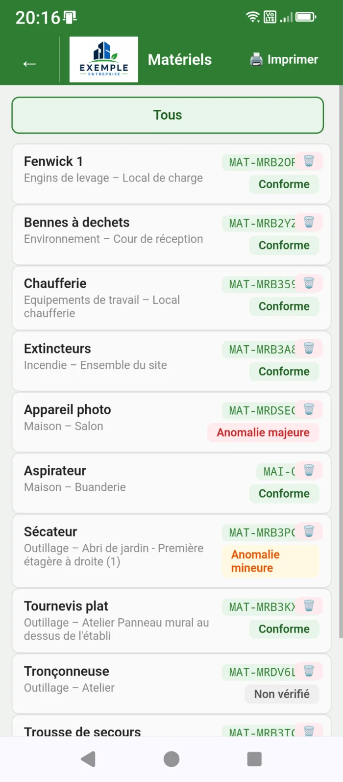 Inventaire Verifmat sur tablette Android