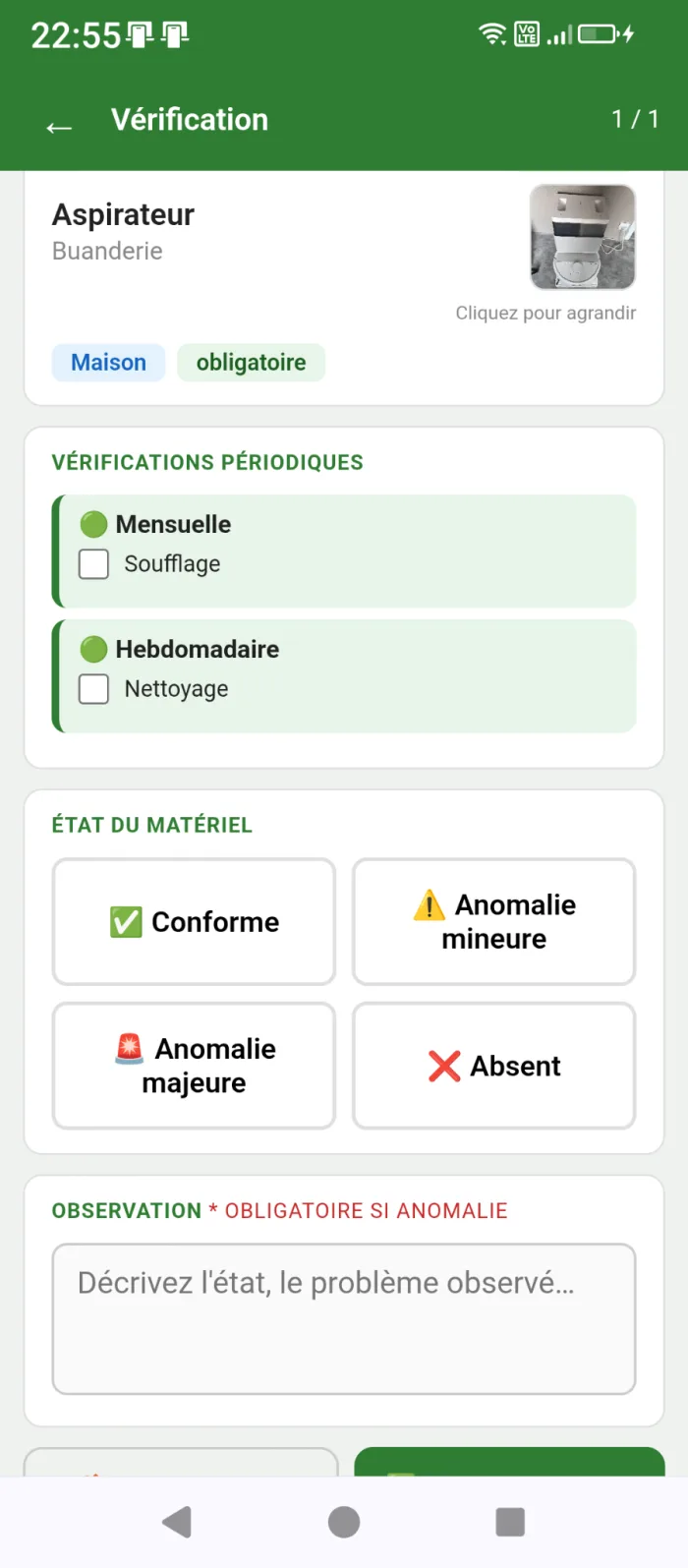 Vérification Verifmat sur smartphone Android